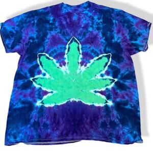 handmade tie dyed unisex tshirt 3XL pot leaf galaxy sky
